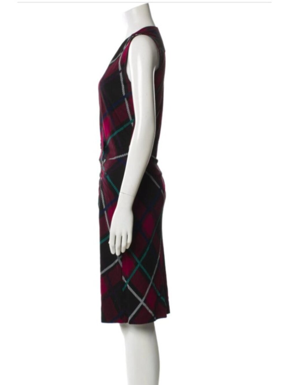 Gucci Plaid V Neck Sleeveless Sheath Dress Purple Wool Blend Italy M EUC - Picture 3 of 6